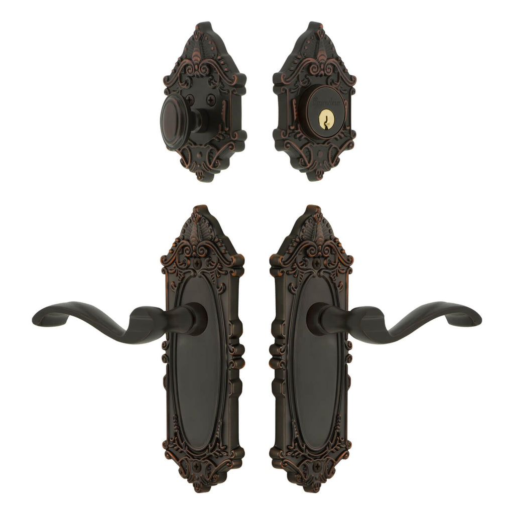 Grande Victorian Long Plate Entry Set with Portofino Lever in Timeless Bronze