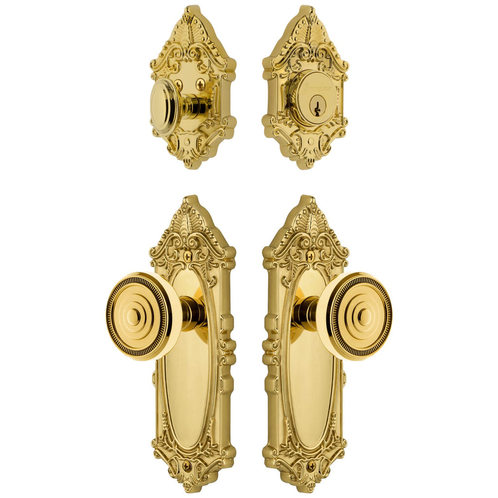Grande Victorian Long Plate Entry Set with Soleil Knob in Lifetime Brass