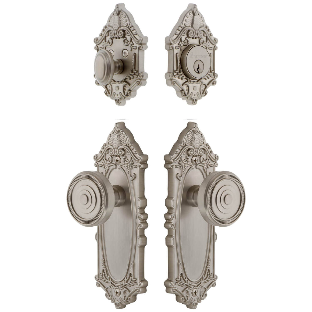 Grande Victorian Long Plate Entry Set with Soleil Knob in Satin Nickel