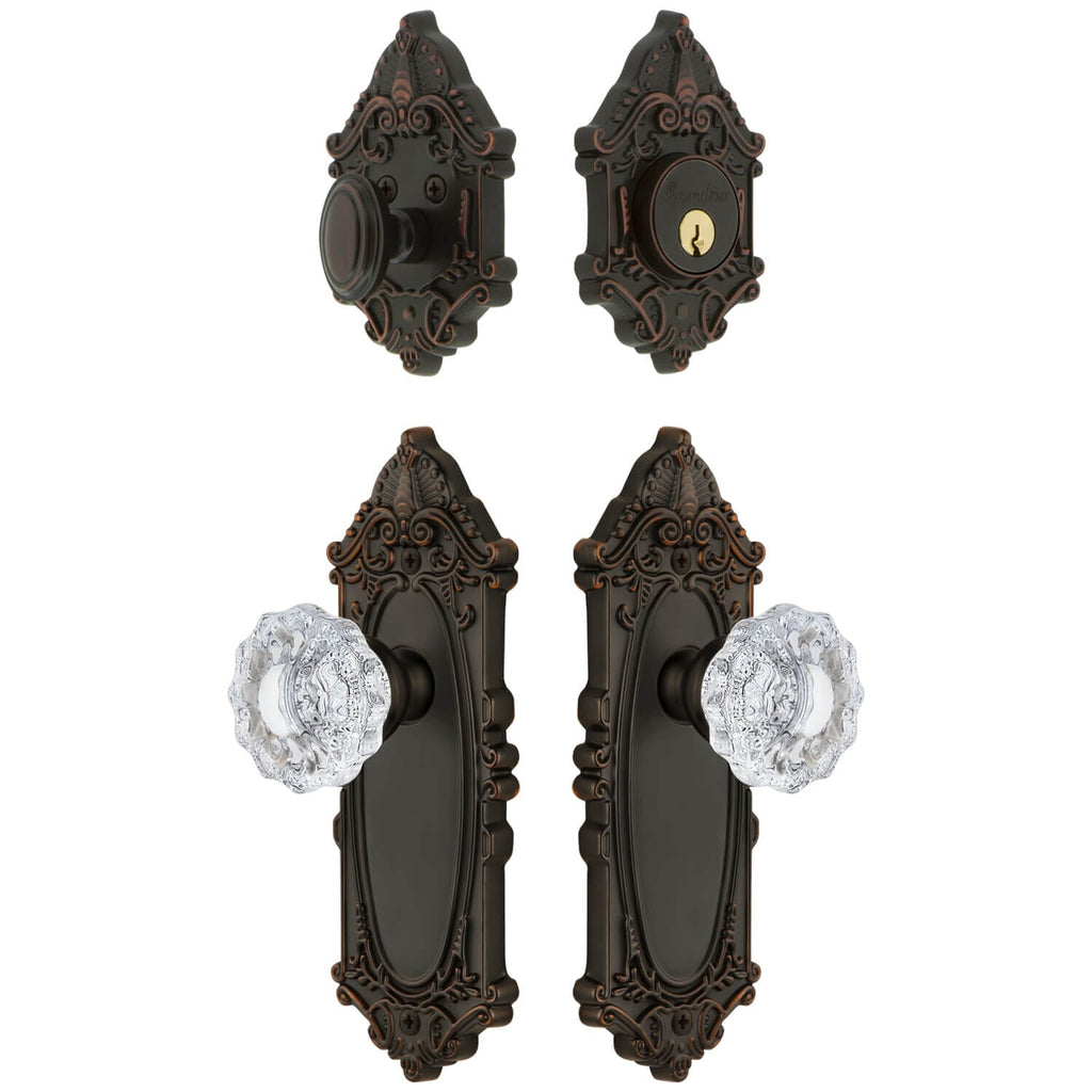 Grande Victorian Long Plate Entry Set with Versailles Crystal Knob in Timeless Bronze