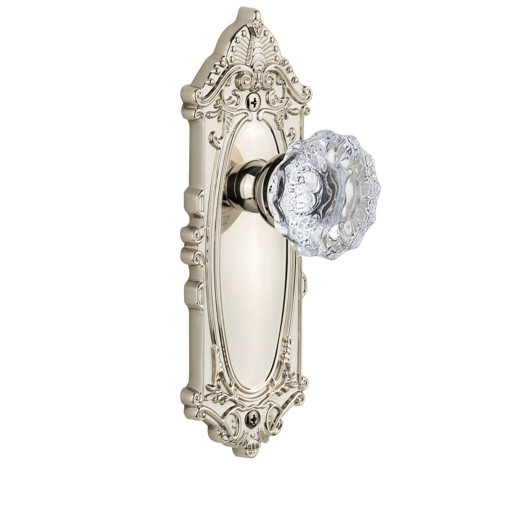 Grande Victorian Long Plate with Fontainebleau Crystal Knob in Polished Nickel