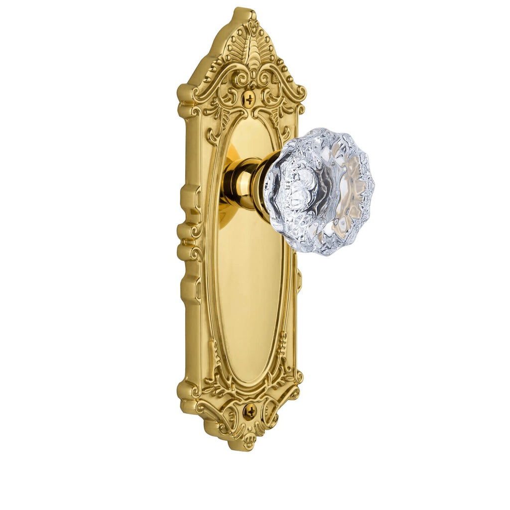 Grande Victorian Long Plate with Fontainebleau Crystal Knob in Lifetime Brass