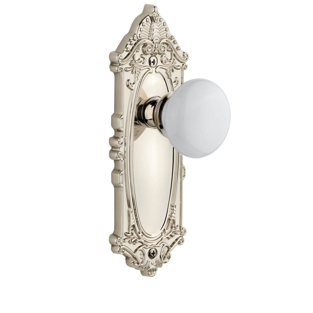 Grande Victorian Long Plate with Hyde Park Knob in Polished Nickel