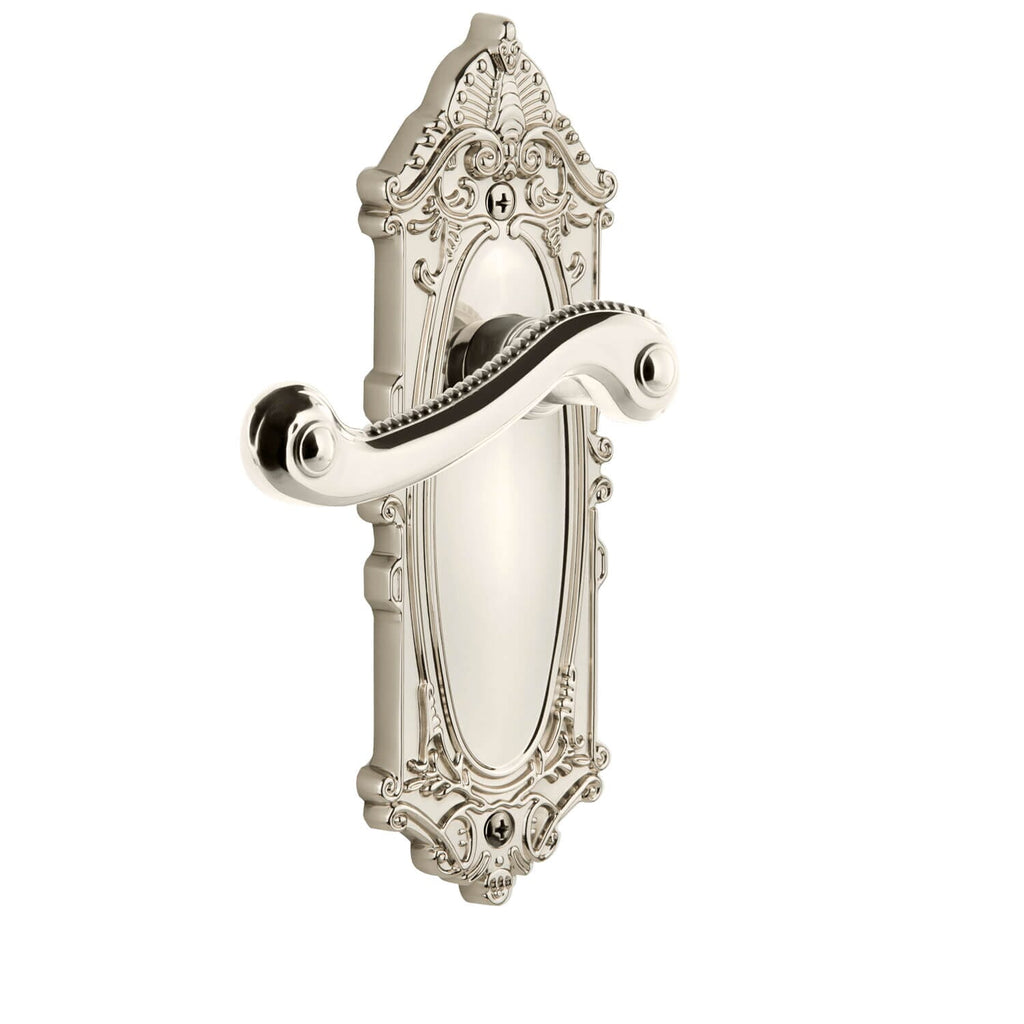 Grande Victorian Long Plate with Newport Lever in Polished Nickel