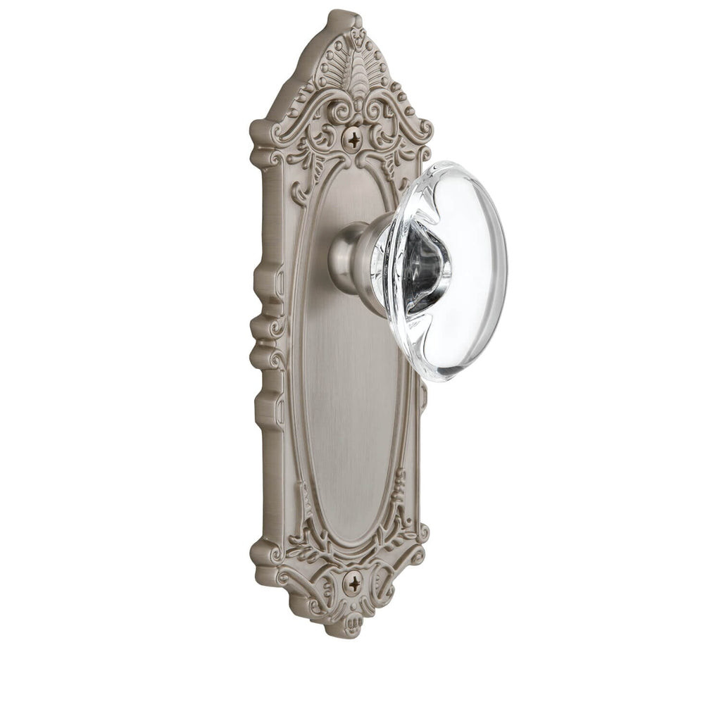 Grande Victorian Long Plate with Provence Crystal Knob in Satin Nickel