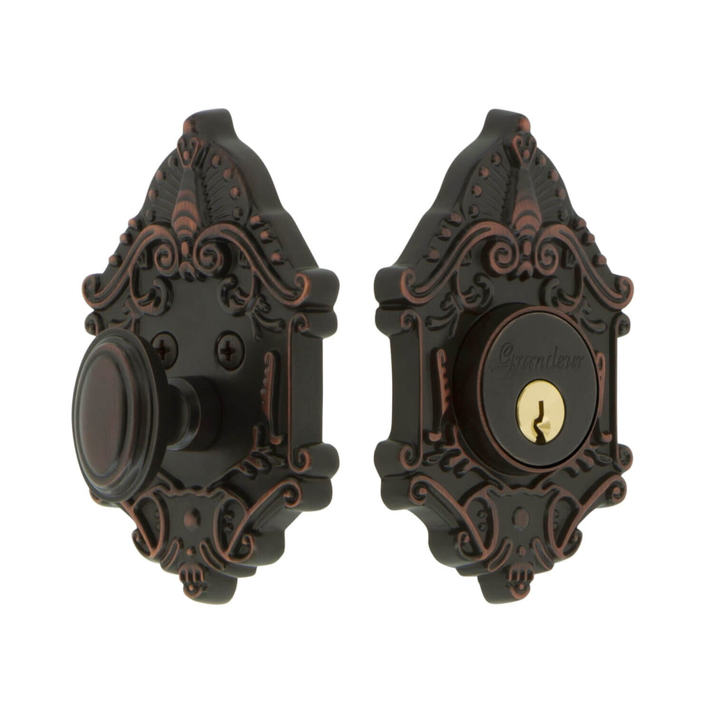 Grande Victorian Single Cylinder Deadbolt in Timeless Bronze