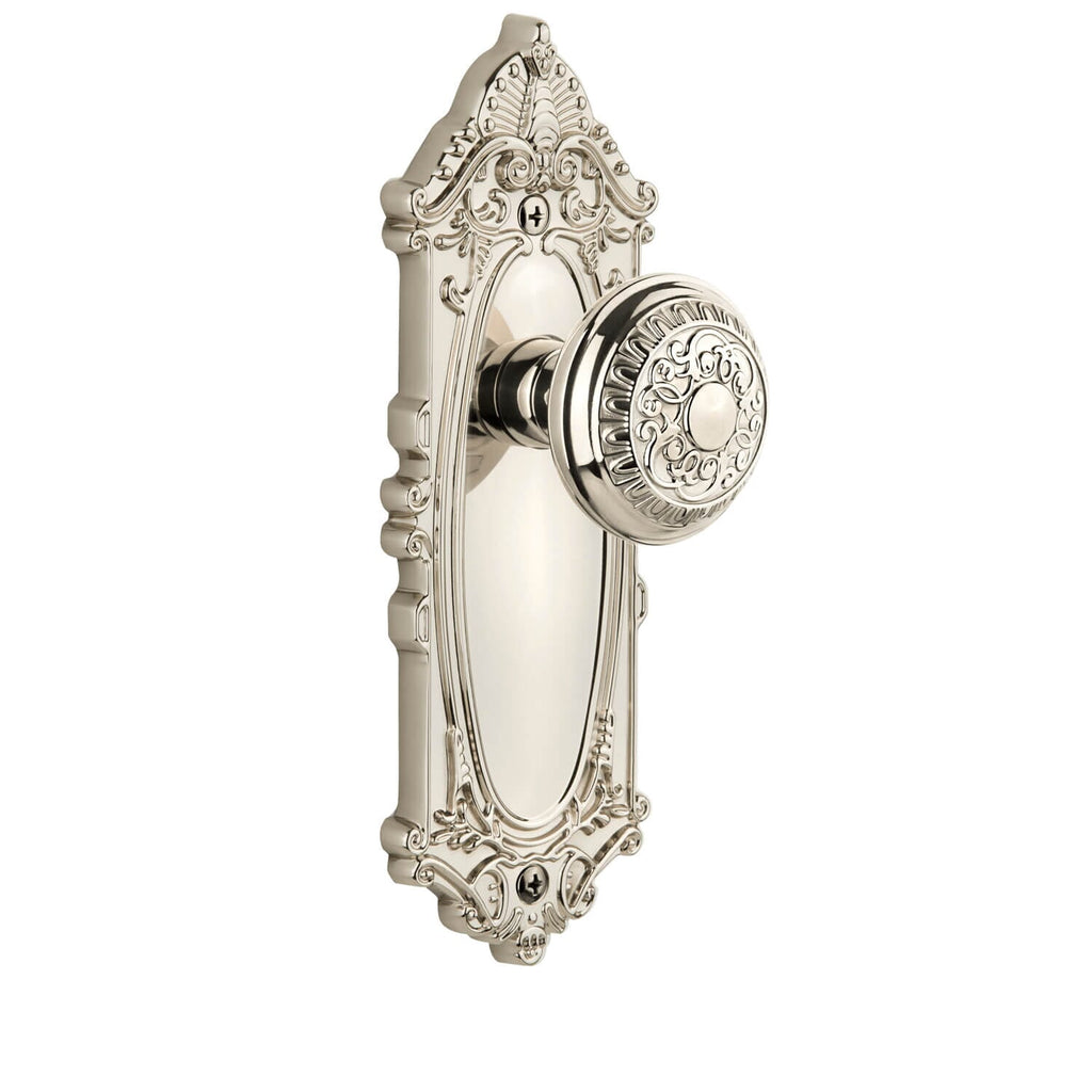 Grande Victorian Long Plate with Windsor Knob in Polished Nickel