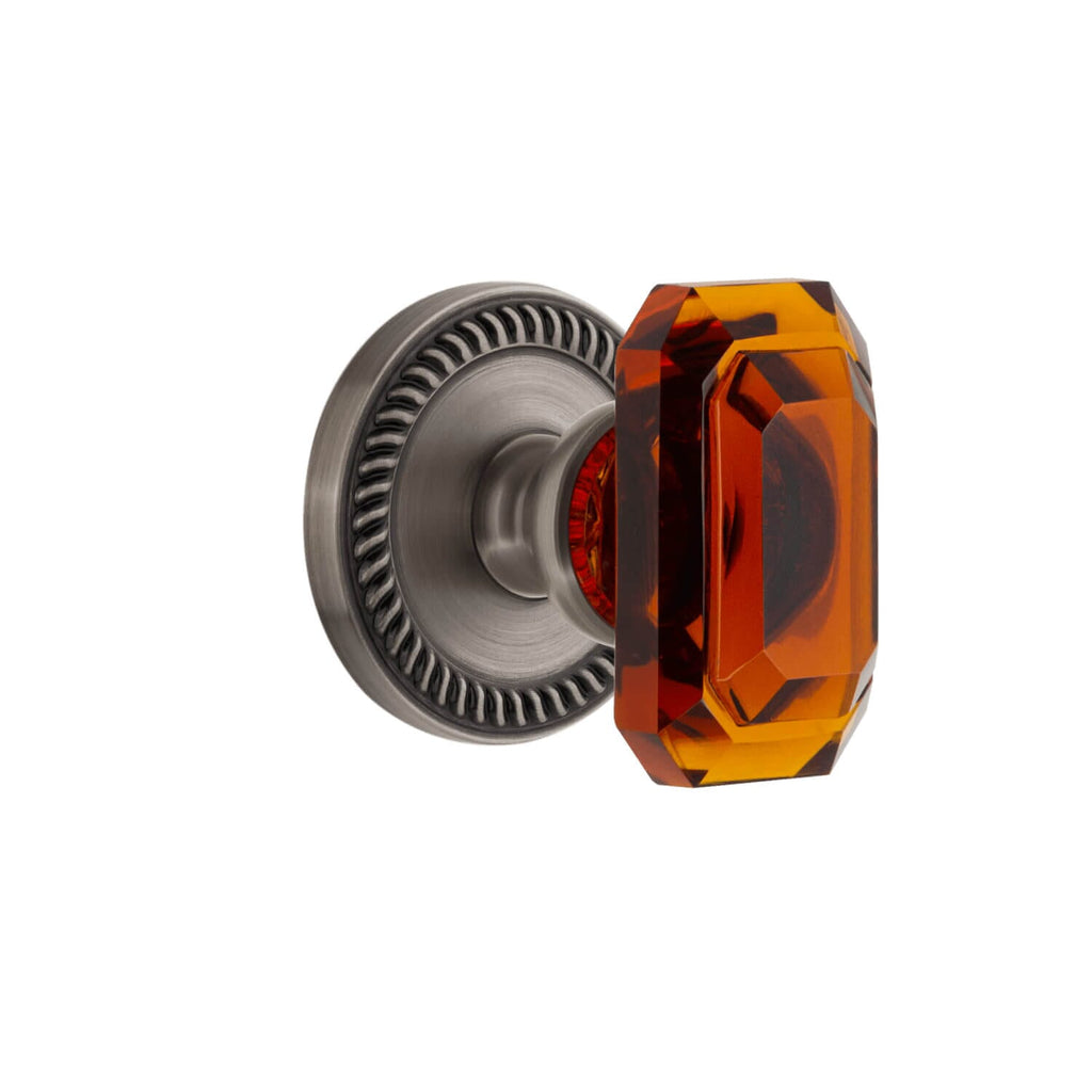 Newport Rosette with Baguette Amber Crystal Knob in Antique Pewter