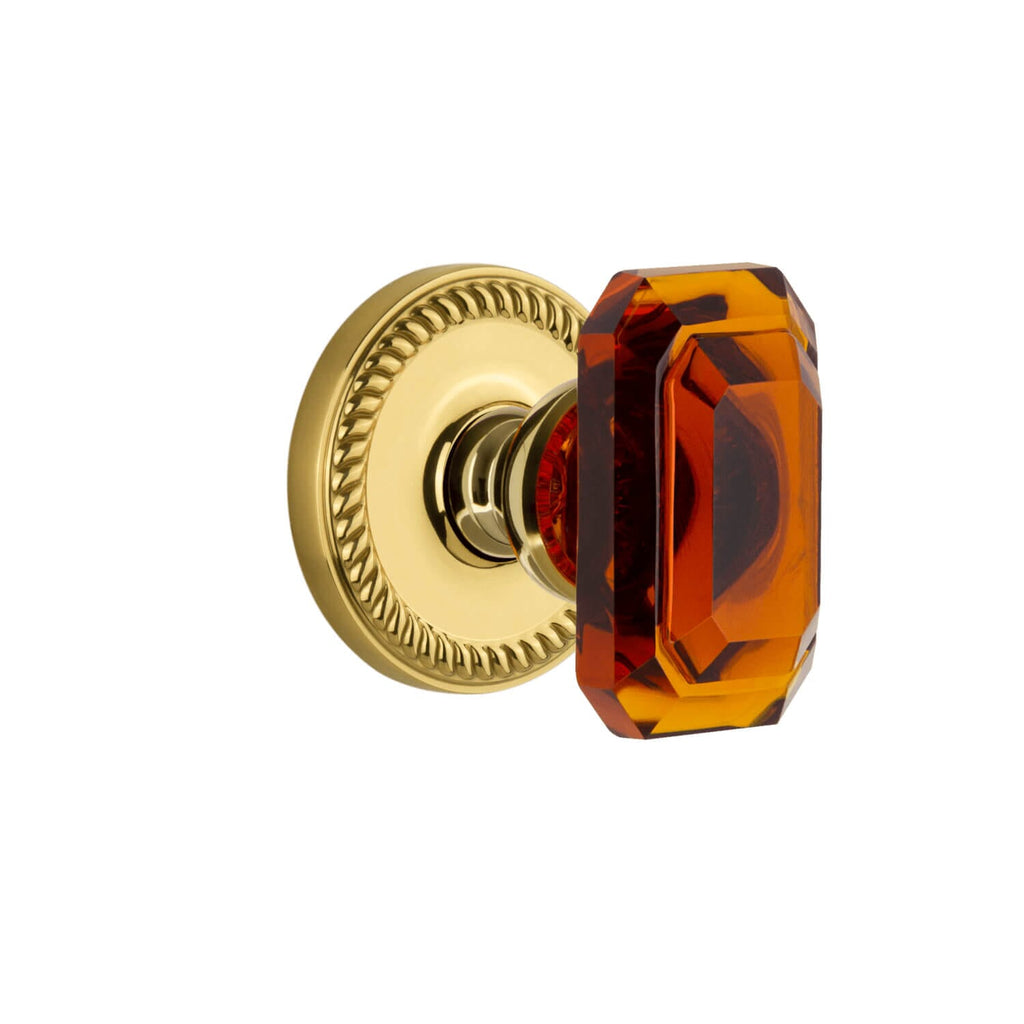 Newport Rosette with Baguette Amber Crystal Knob in Polished Brass