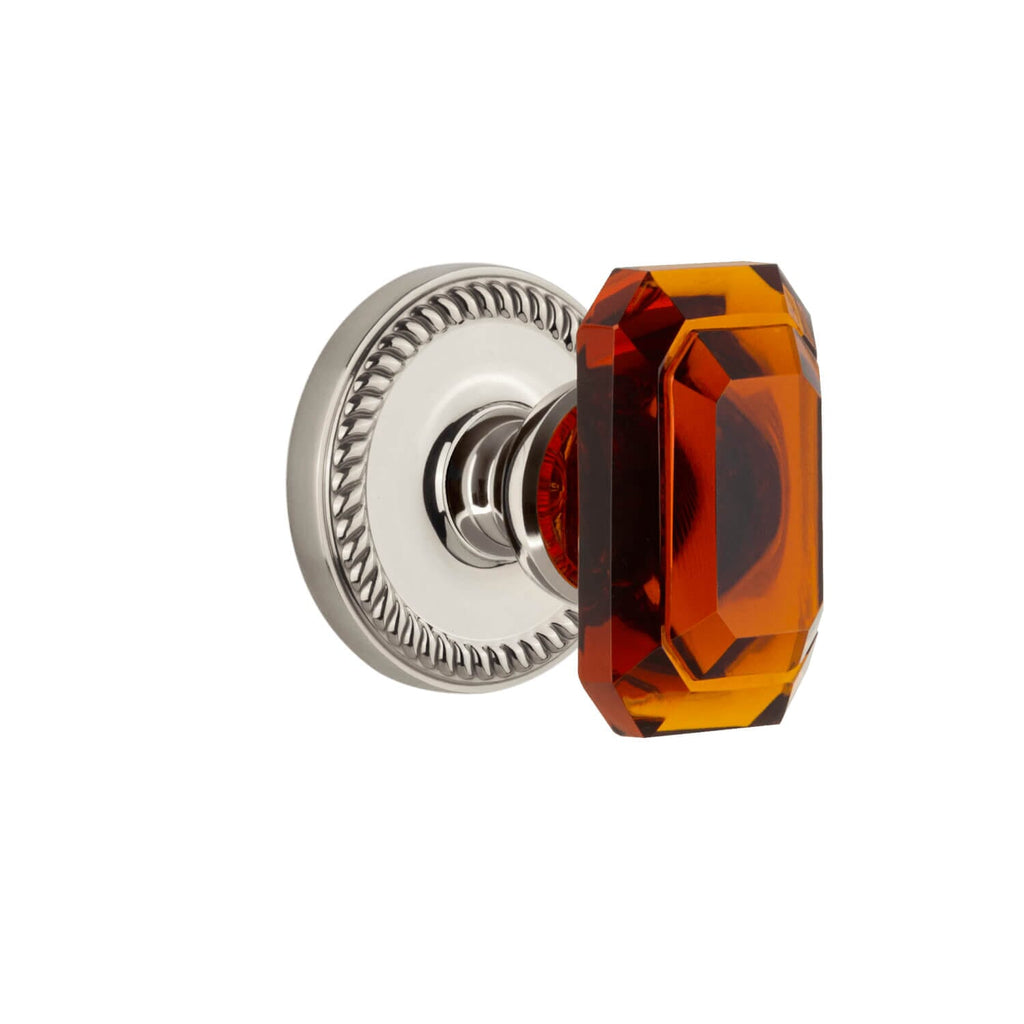 Newport Rosette with Baguette Amber Crystal Knob in Polished Nickel