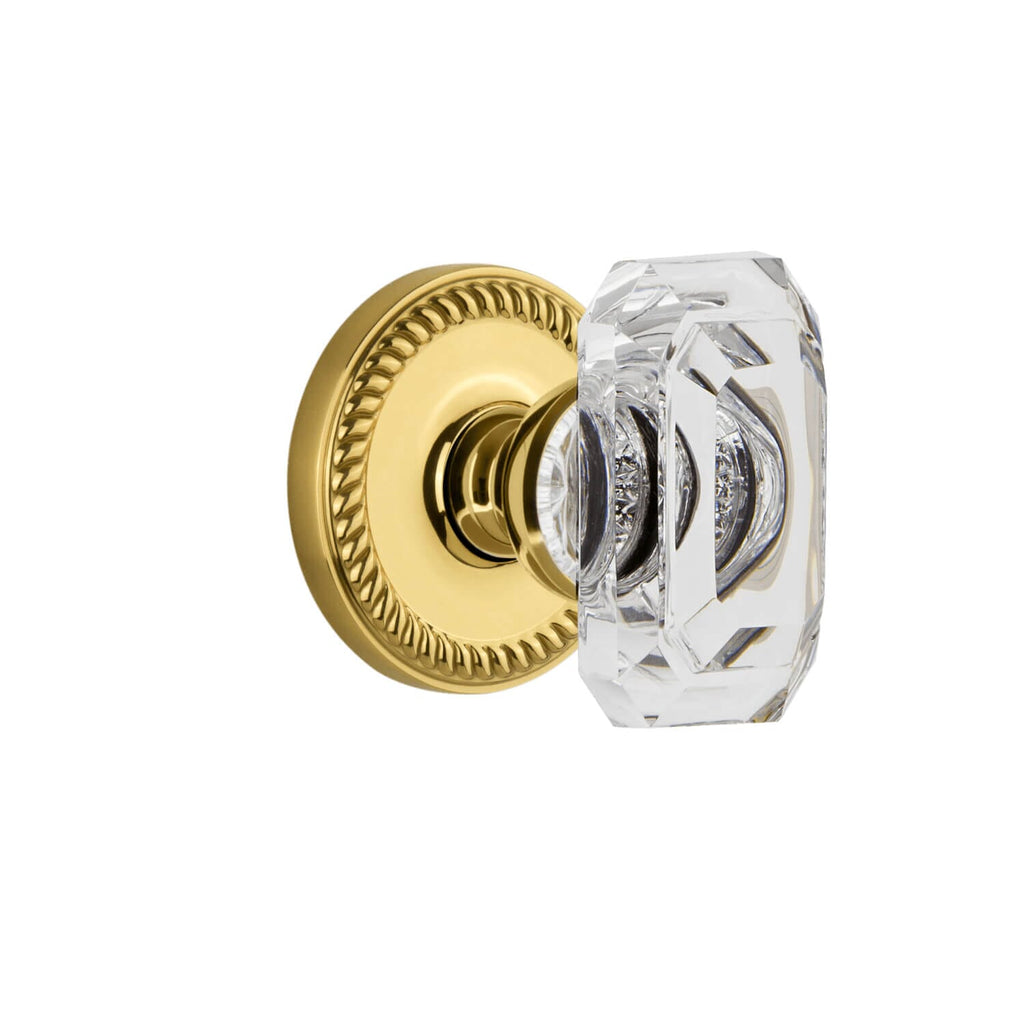 Newport Rosette with Baguette Clear Crystal Knob in Polished Brass