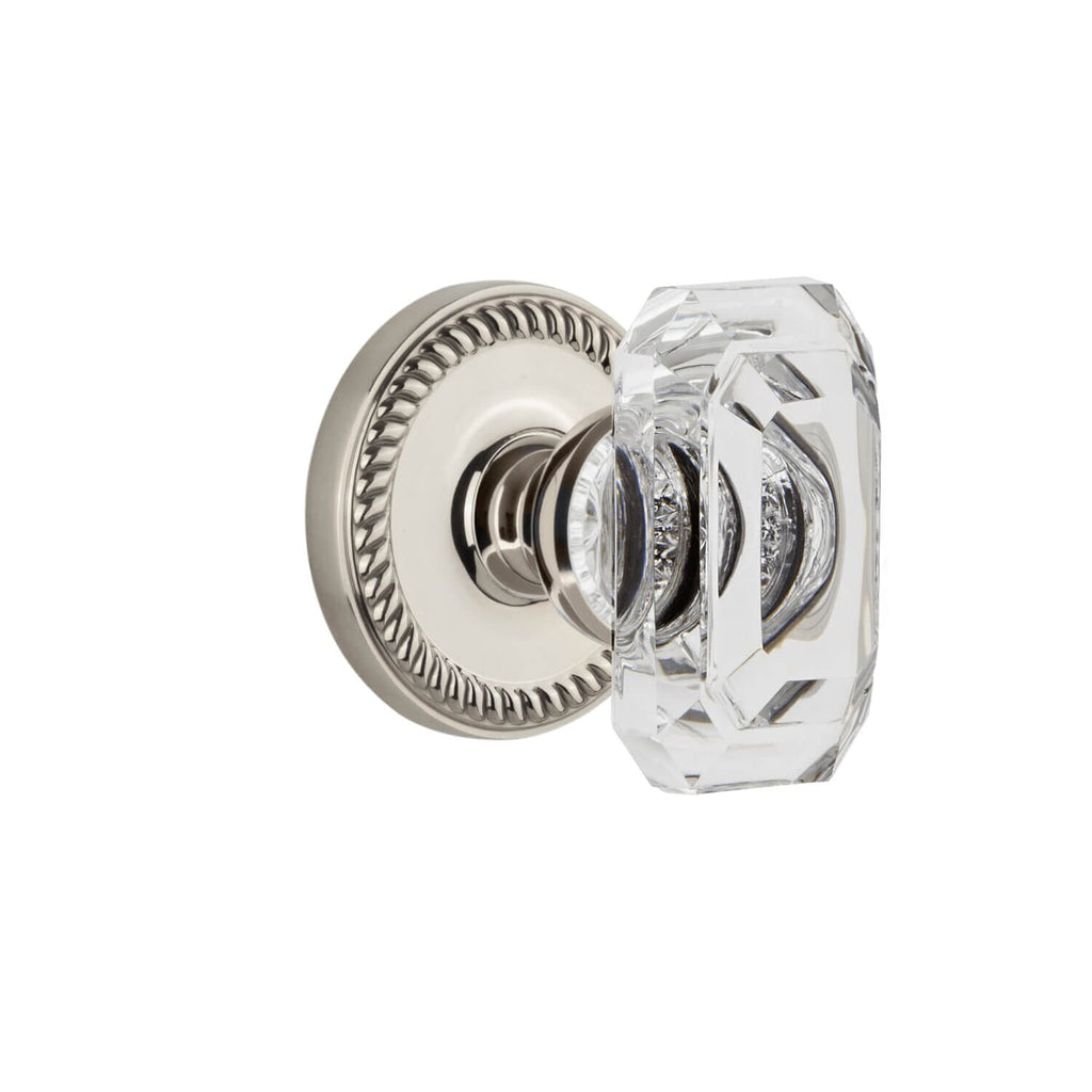 Newport Rosette with Baguette Clear Crystal Knob in Polished Nickel