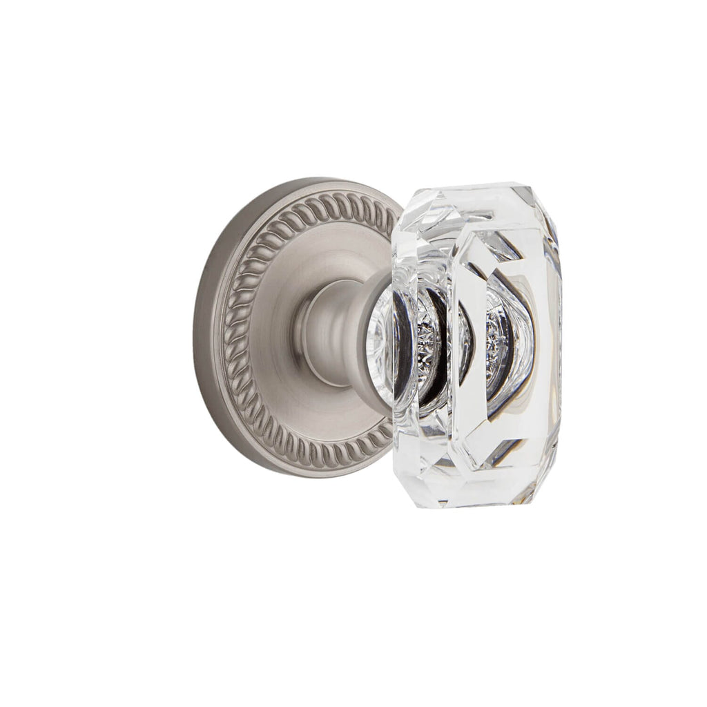 Newport Rosette with Baguette Clear Crystal Knob in Satin Nickel