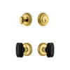 Newport Rosette Entry Set with Baguette Black Crystal Knob in Lifetime Brass