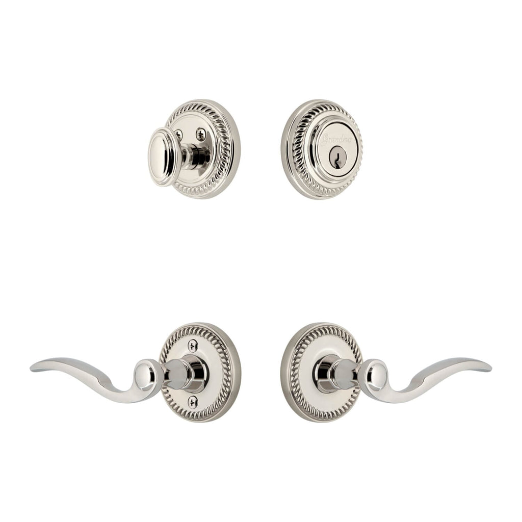 Newport Rosette Entry Set with Bellagio Lever in Polished Nickel