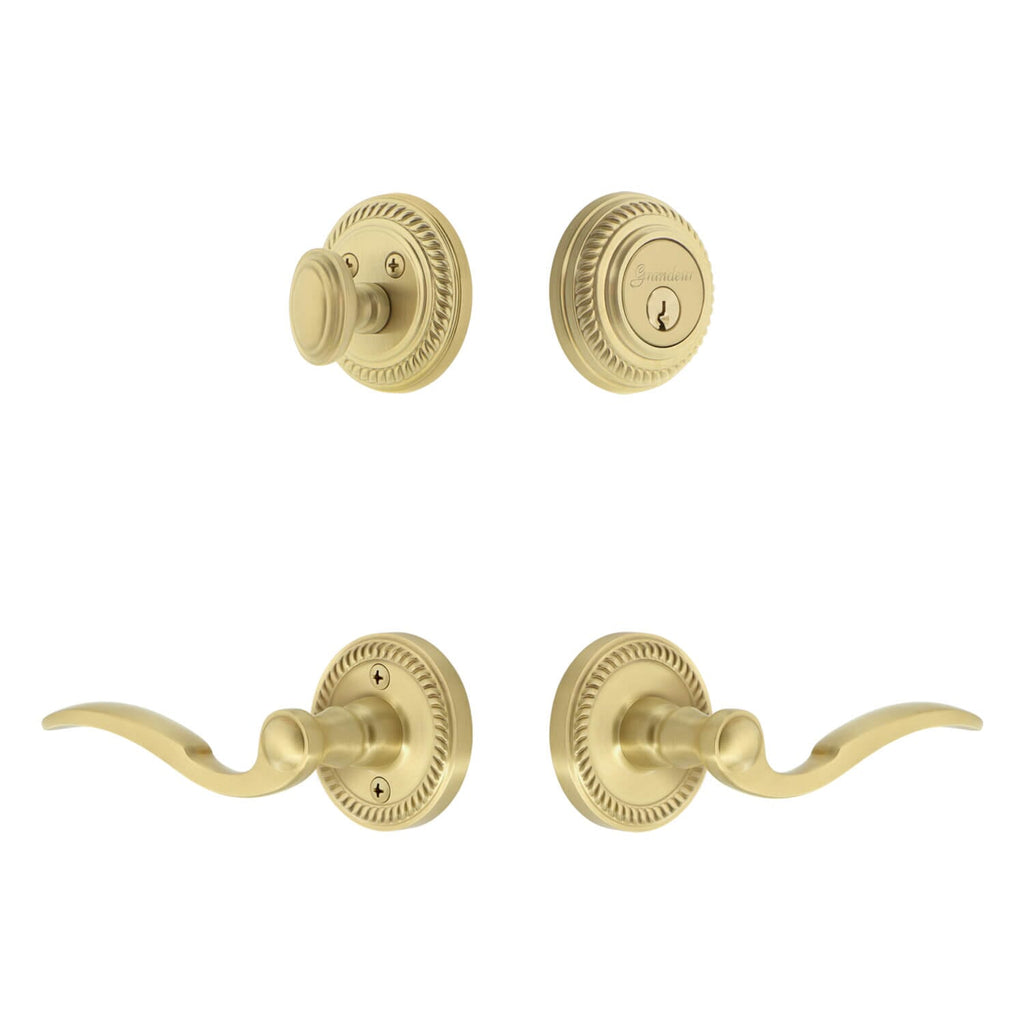 Newport Rosette Entry Set with Bellagio Lever in Satin Brass