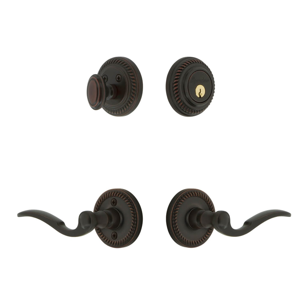 Newport Rosette Entry Set with Bellagio Lever in Timeless Bronze