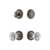 Newport Rosette Entry Set with Brilliant Crystal Knob in Antique Pewter