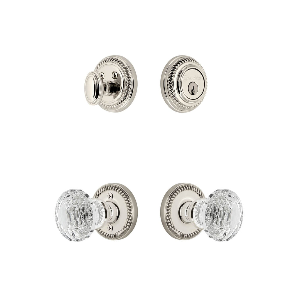 Newport Rosette Entry Set with Brilliant Crystal Knob in Polished Nickel