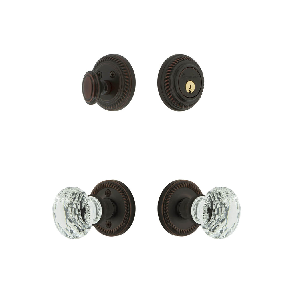Newport Rosette Entry Set with Brilliant Crystal Knob in Timeless Bronze