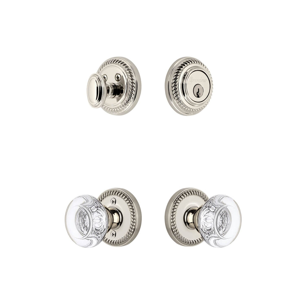 Newport Rosette Entry Set with Bordeaux Crystal Knob in Polished Nickel