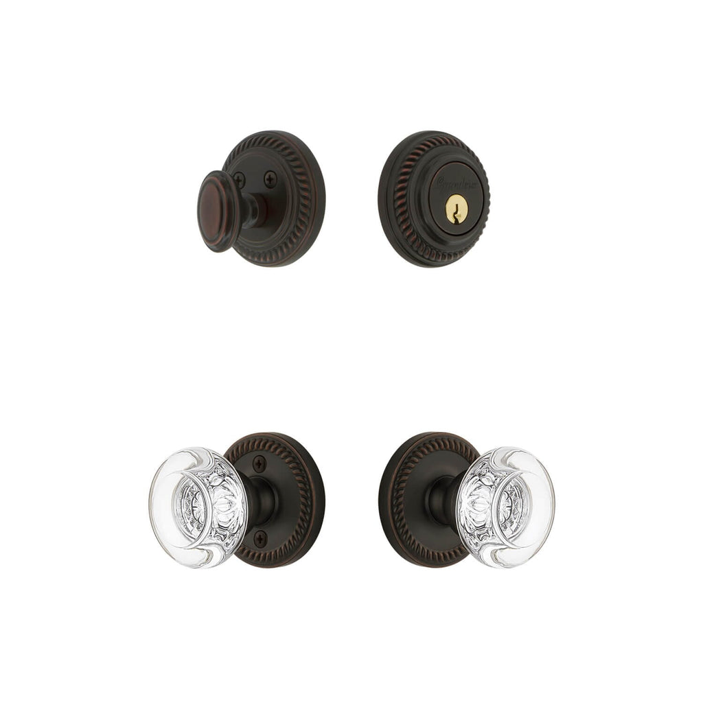 Newport Rosette Entry Set with Bordeaux Crystal Knob in Timeless Bronze