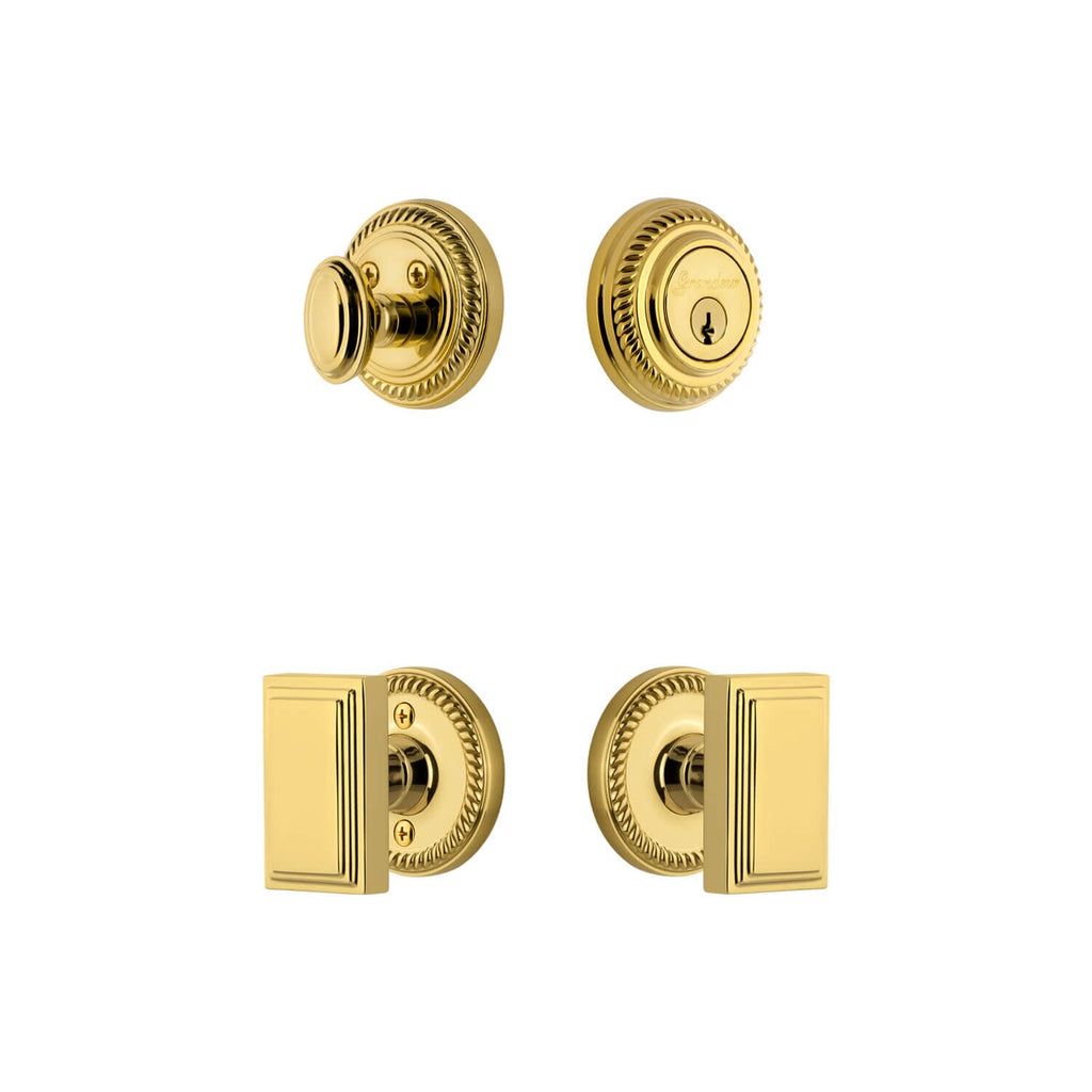 Newport Rosette Entry Set with Carre Knob in Lifetime Brass