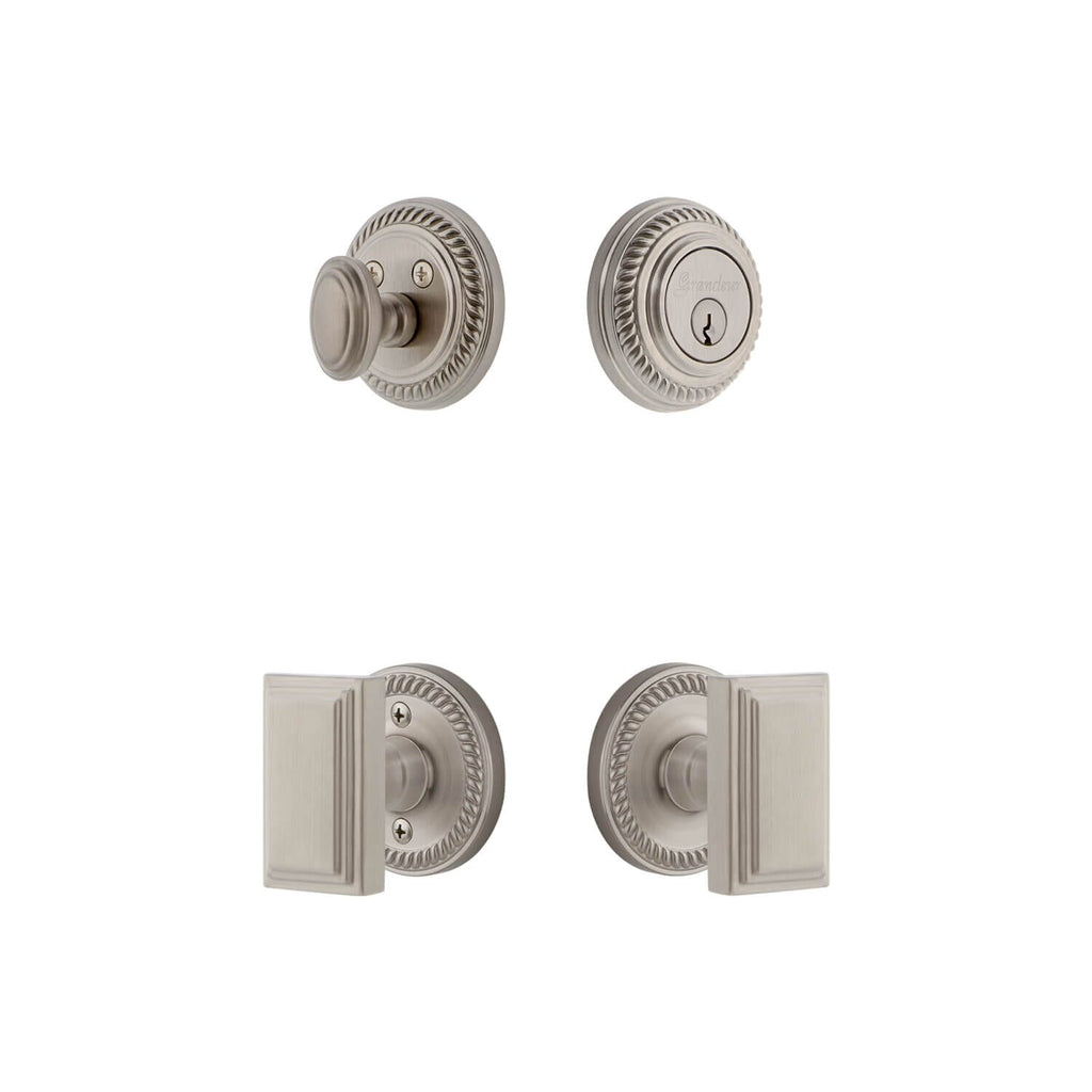 Newport Rosette Entry Set with Carre Knob in Satin Nickel