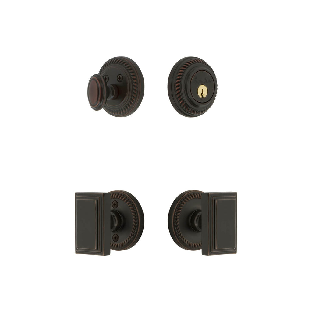 Newport Rosette Entry Set with Carre Knob in Timeless Bronze