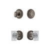 Newport Rosette Entry Set with Carre Crystal Knob in Antique Pewter