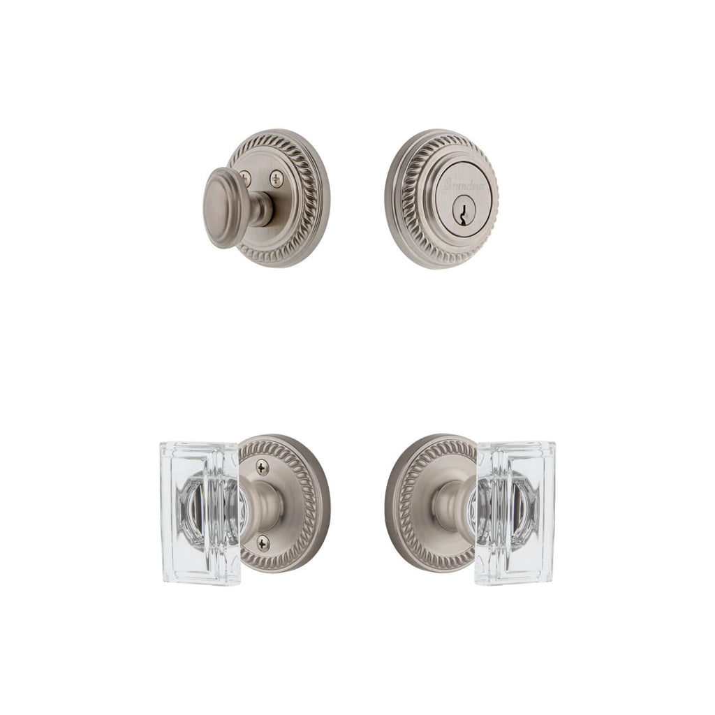 Newport Rosette Entry Set with Carre Crystal Knob in Satin Nickel
