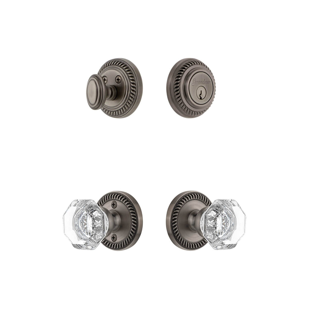 Newport Rosette Entry Set with Chambord Crystal Knob in Antique Pewter