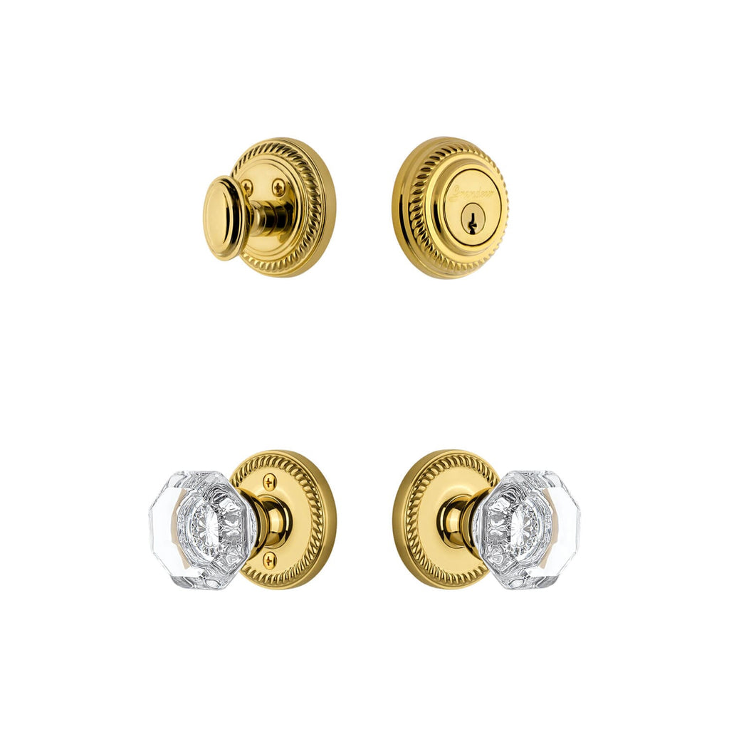 Newport Rosette Entry Set with Chambord Crystal Knob in Lifetime Brass