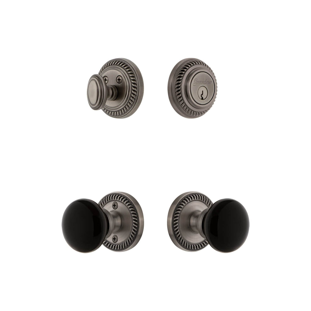 Newport Rosette Entry Set with Coventry Knob in Antique Pewter