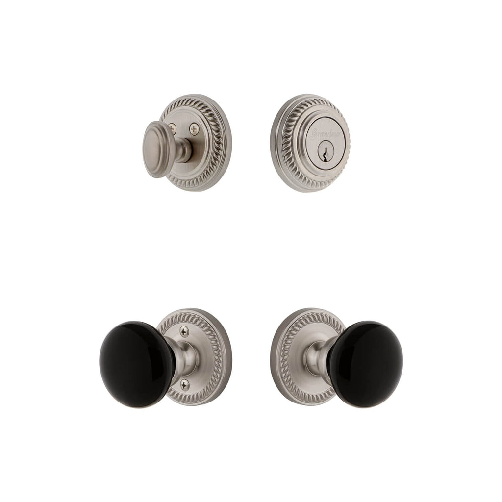 Newport Rosette Entry Set with Coventry Knob in Satin Nickel