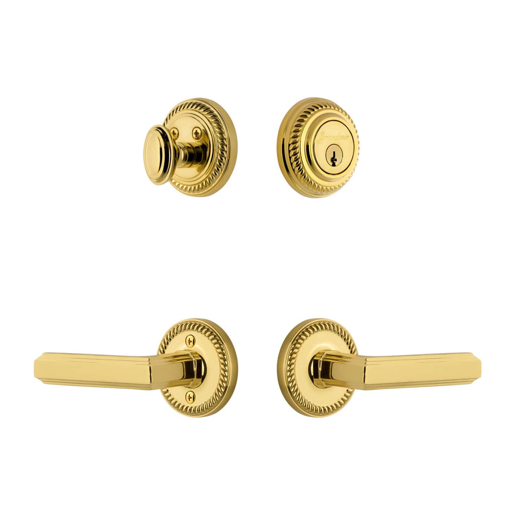 Newport Rosette Entry Set with Carre Lever in Lifetime Brass