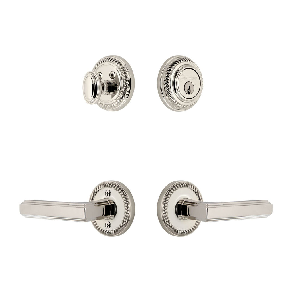 Newport Rosette Entry Set with Carre Lever in Polished Nickel