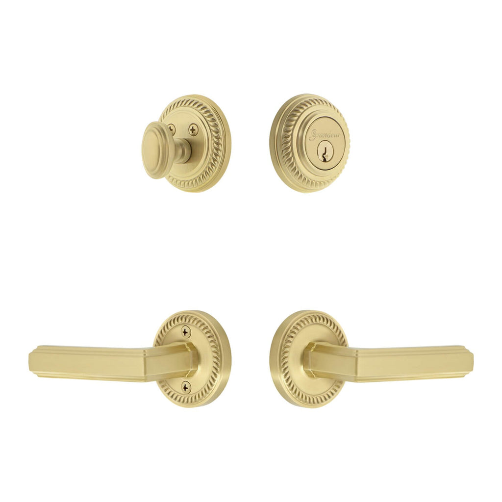 Newport Rosette Entry Set with Carre Lever in Satin Brass