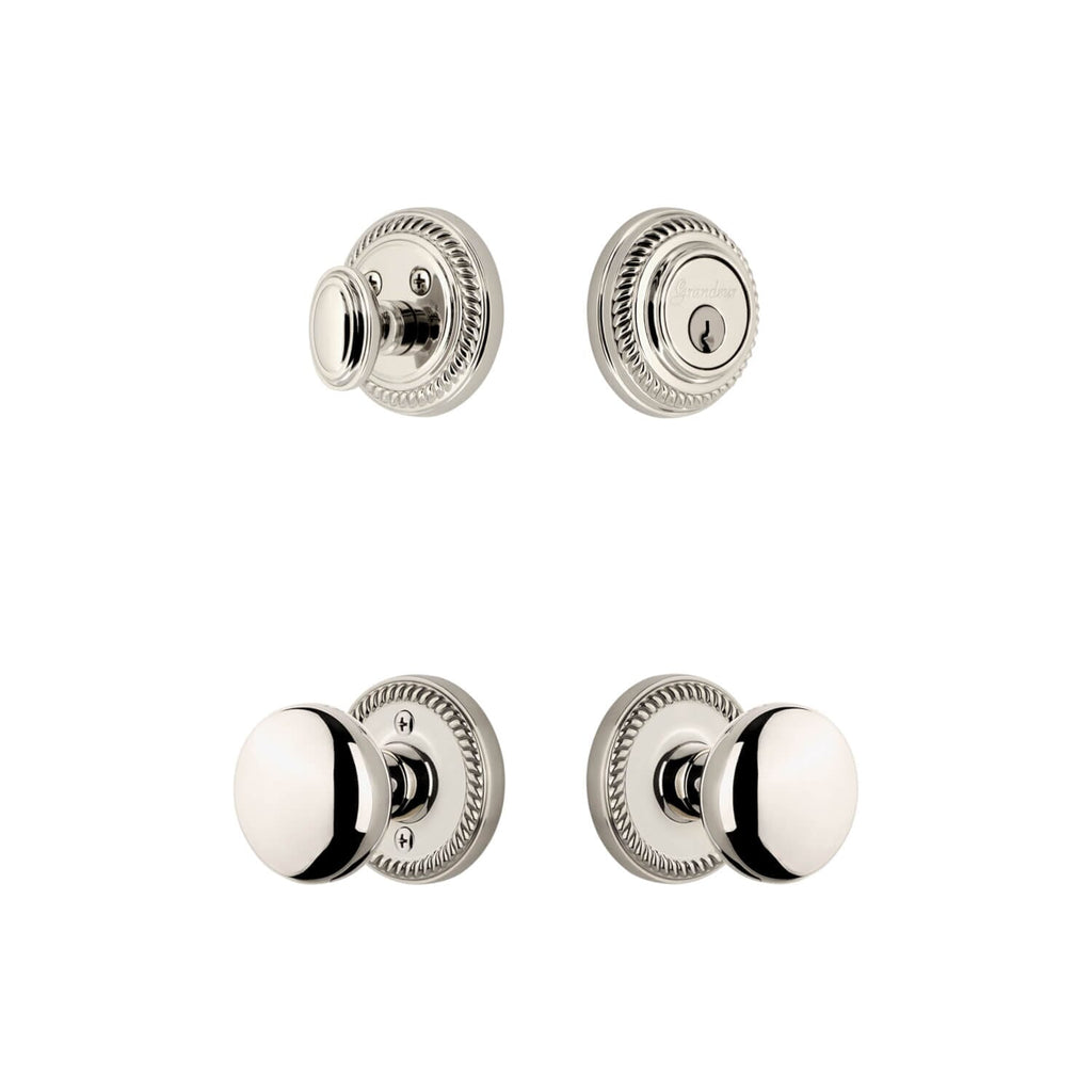 Newport Rosette Entry Set with Fifth Avenue Knob in Polished Nickel