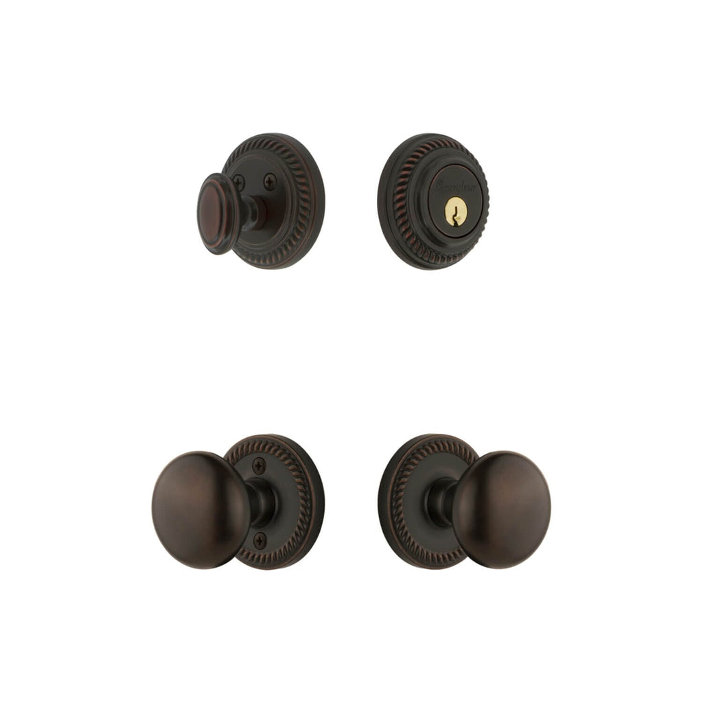 Newport Rosette Entry Set with Fifth Avenue Knob in Timeless Bronze