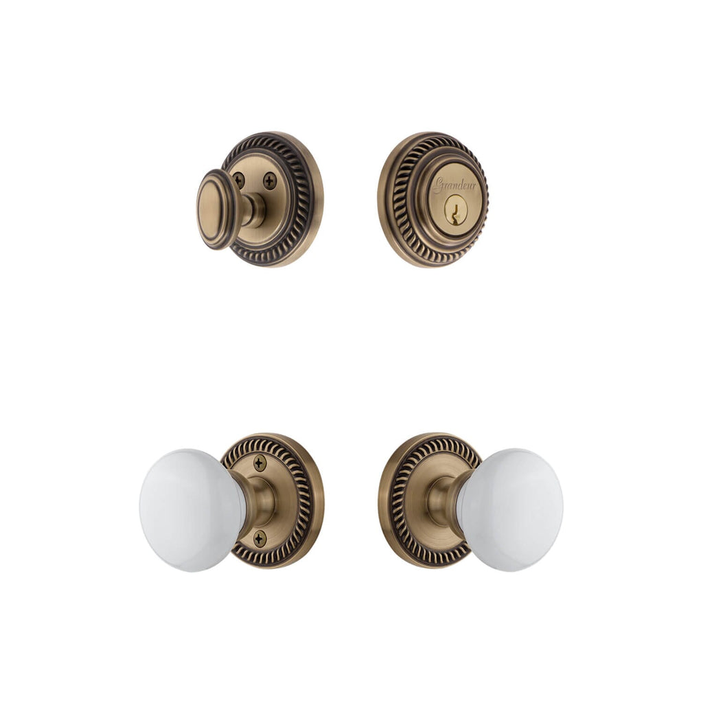 Newport Rosette Entry Set with Hyde Park Knob in Vintage Brass