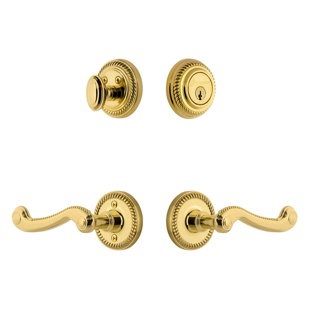 Newport Rosette Entry Set with Newport Lever in Lifetime Brass