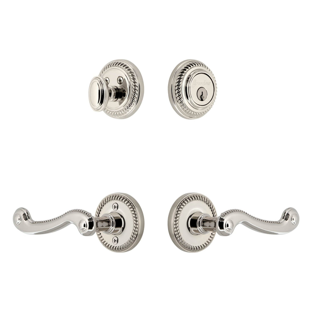 Newport Rosette Entry Set with Newport Lever in Polished Nickel