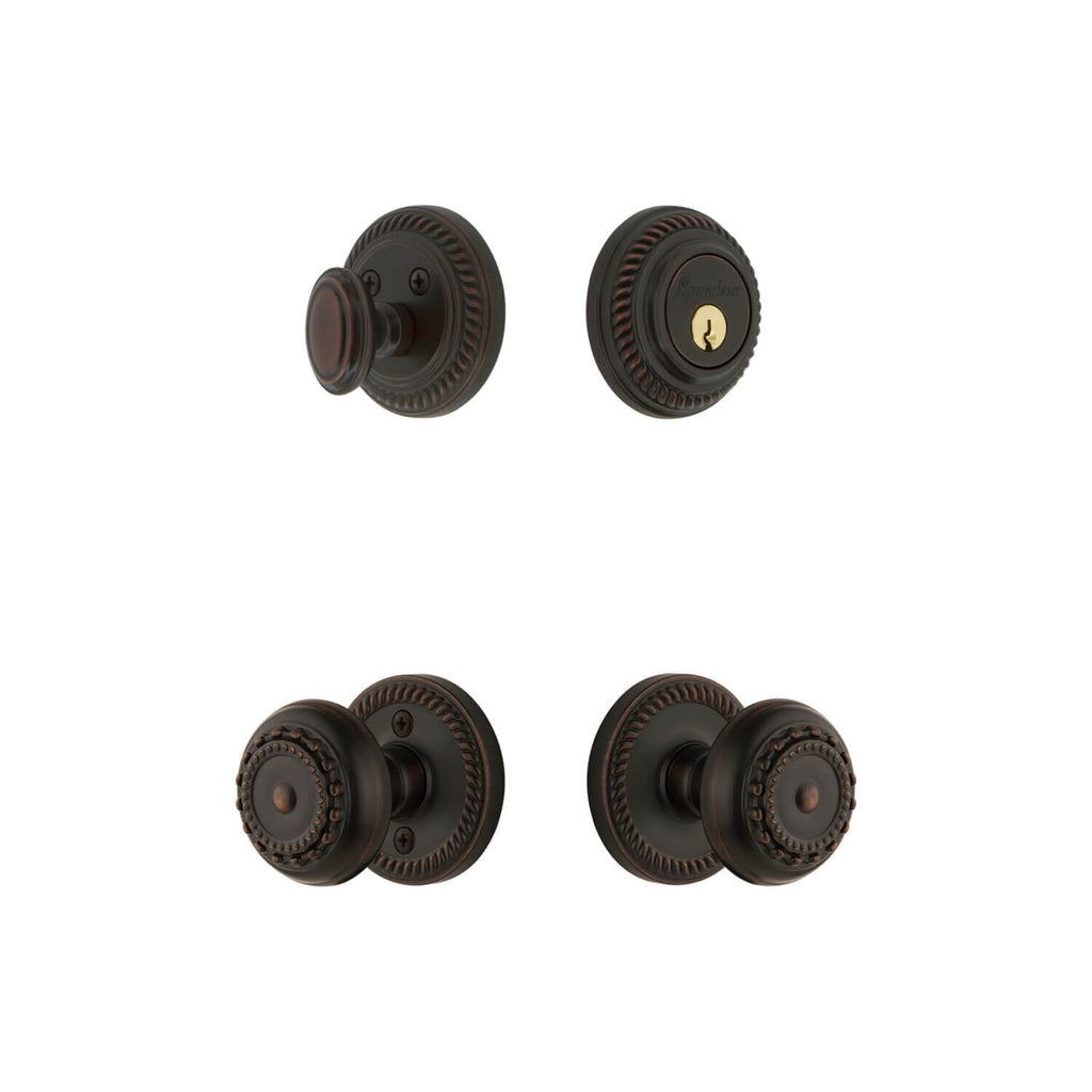 Newport Rosette Entry Set with Parthenon Knob in Timeless Bronze