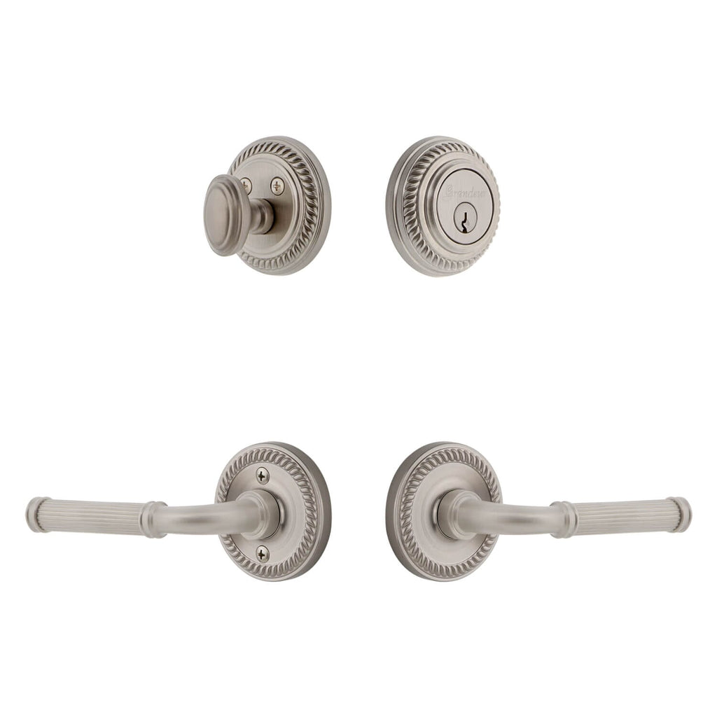 Newport Rosette Entry Set with Soleil Lever in Satin Nickel