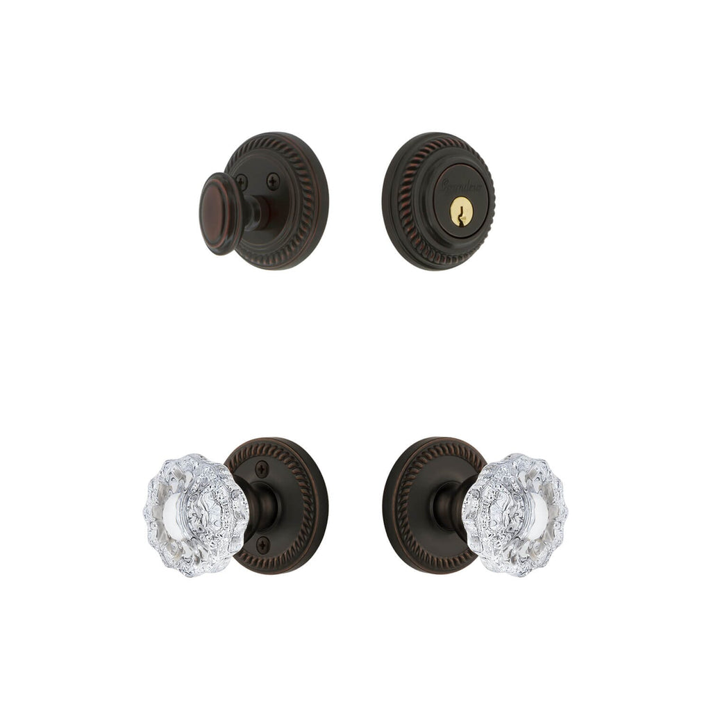 Newport Rosette Entry Set with Versailles Crystal Knob in Timeless Bronze