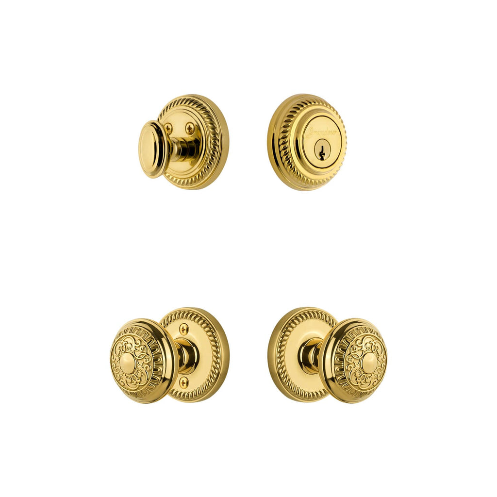 Newport Rosette Entry Set with Windsor Knob in Lifetime Brass