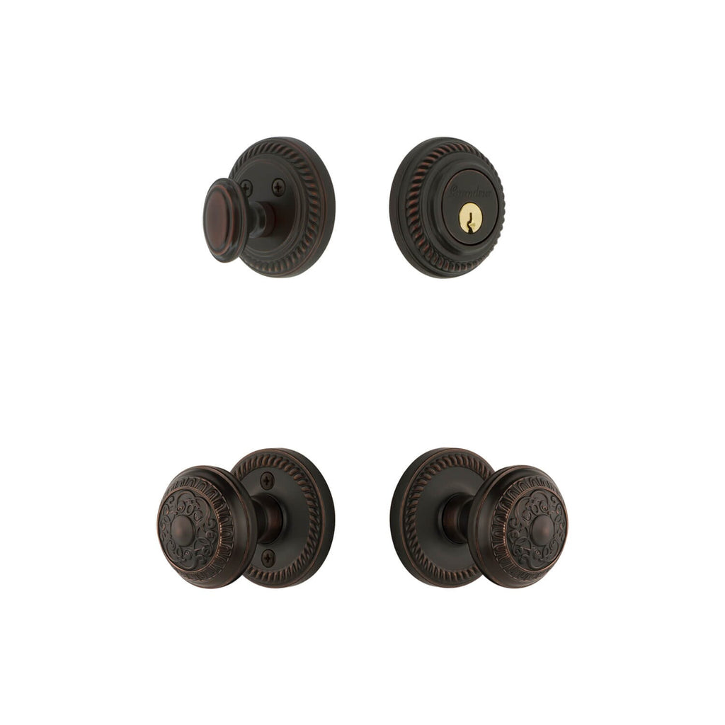 Newport Rosette Entry Set with Windsor Knob in Timeless Bronze