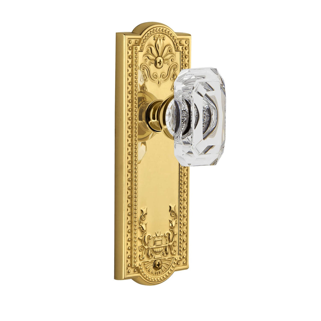 Parthenon Long Plate with Baguette Clear Crystal Knob in Polished Brass