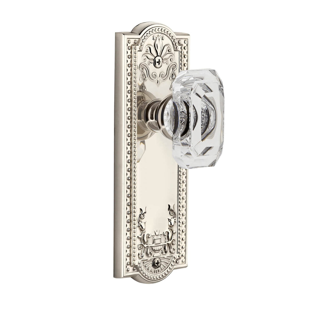 Parthenon Long Plate with Baguette Clear Crystal Knob in Polished Nickel